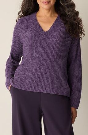 Eileen Fisher V-Neck Stretch Cotton Sweater in Mulled Grape at Nordstrom Rack, Size Xx-Small