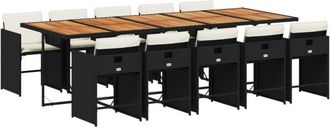 vidaXL Set De Comedor Jard&iacute;n 11 Pzas Con Cojines Rat&aacute;n Sint&eacute;tico Negro Vidaxl