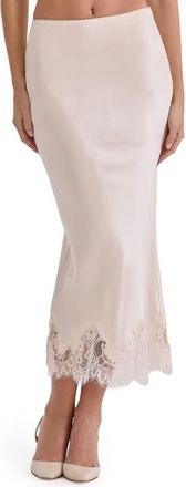 House of CB Ciara Satin & Lace Midi Skirt in Vintage Cream at Nordstrom, Size X-Large