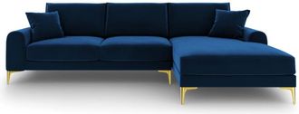 BLOOMINGLOFT Design Ecksofa Madara mit Samtbezug - Königsblau