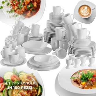 TecTake Servizio da 100 pezzi in porcellana smaltata per 12 persone