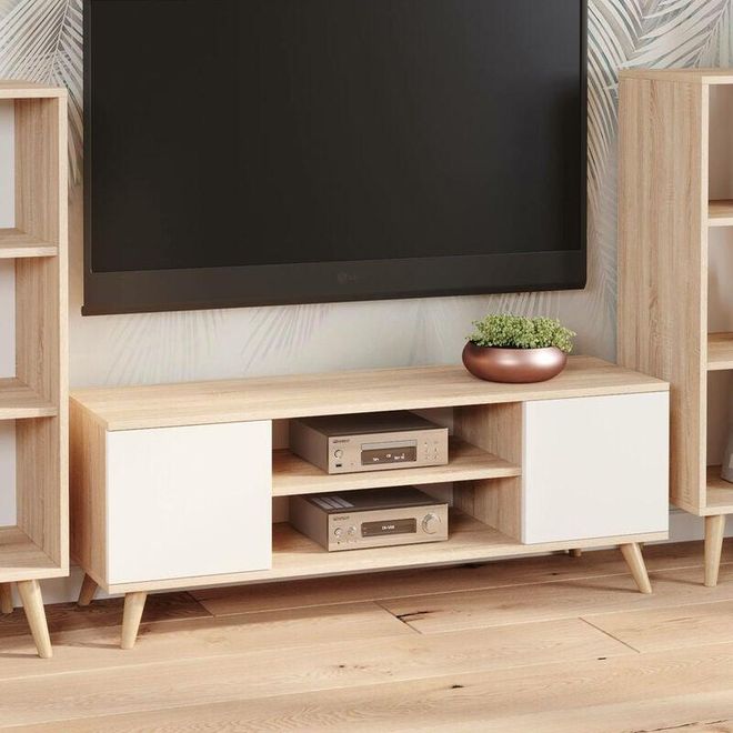 Meuble Polyvalent Blanc 1 Porte 2 Étages - Armoire Étagère Storage 46x34x148 Cm | Idéal Salon, Chambre