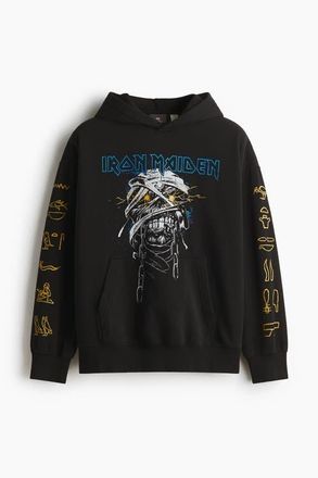 H&M Oversized Fit Printed Hoodie in Black/iron Maiden at Nordstrom, Size X-Small