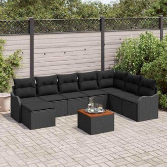 vidaXL Vidaxl - Conjunto De Sof&aacute; De Jard&iacute;n 9 Pcs Negro Polirat&aacute;n