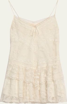 LoveShackFancy Beauval Drop-Waist Lace Mini Dress