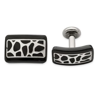 Diamond2Deal Black Ti & Sterling Silver Polished Cobblestone Cufflinks
