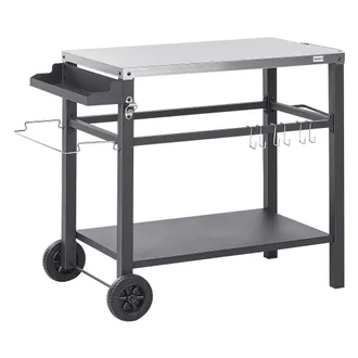 Beliani Carrito De Cocina De Jard&iacute;n Con Ruedas Carrito De Servicio Exterior Encimera De Acero Inoxidable Negro Spiazzi
