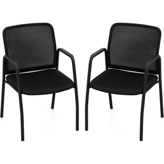 Costway Costway - Set di 2 Sedie da Attesa, Sedia da Ufficio con con Schienale in Rete Ergonomico, Sedia da Conferenza con Braccioli e Sedile Imbottito