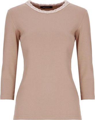 Fabiana Filippi T-shirt met paillettenkraag - Dames - Longsleeves - Beige - XS - Pailletten - Tops