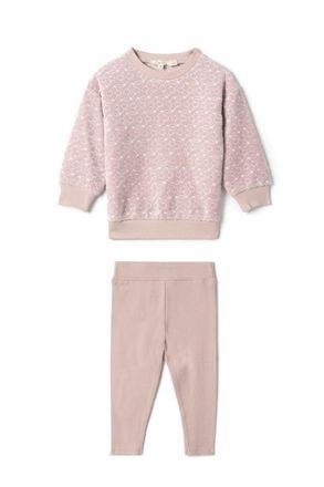Lola Cotton Velour Cherry Print Two Piece Sweatshirt and Matching Leggings Set in Mauve at Nordstrom, Size 12M