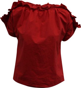 Msgm Frilled Top in Red Cotton