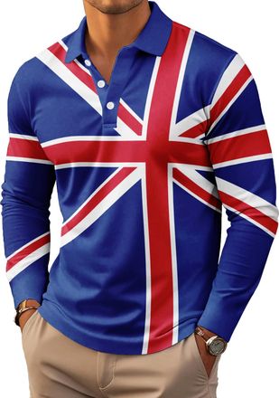 Generic Mens Union Jack Polo Shirt Great Britain Bunting Flags Print Sleeve Collared Button Down Golf Shirts (UK, Alpha, XXL, Regular, Regular, 6)