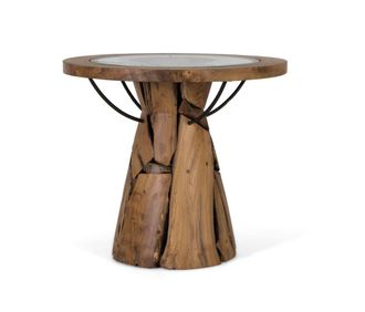 Giner&Colomer Mesa de centro de madera de teca 60 cm estilo r&uacute;stico industrial