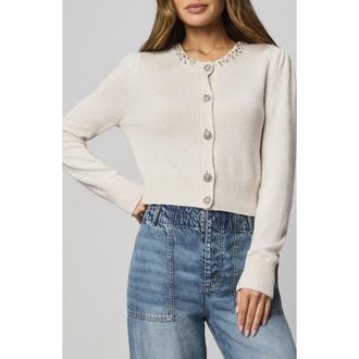 Splendid Montana Crystal Embellished Cardigan in Pale Oak White Heather at Nordstrom Rack, Size Medium