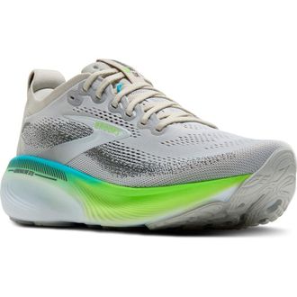 Brooks Adrenaline GTS 25 Running Shoe in Oyster/Green Gecko/Blue at Nordstrom, Size 10.5