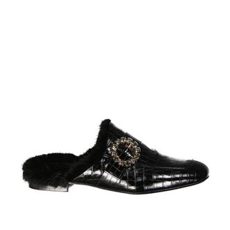 Eleventy Black Calfskin Womens Mules