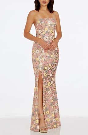 Dress The Population Janelle Floral Sequin Gown in Rose Gold Multi at Nordstrom, Size Small