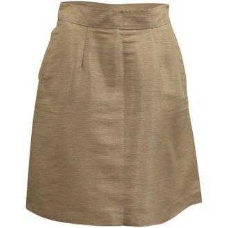 Mario Valentino Valentino In-seam Pockets A-Line Skirt in Beige Silk