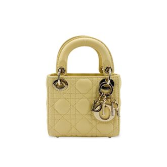Dior Lady Dior Lambskin Yellow Lamb Handbag (Pre-Owned)