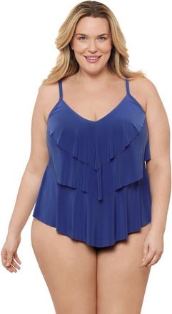 Aqua Green Triple Ruffle Tier Adjustable Tankini Swimsuit Top in Cerulean at Nordstrom, Size X-Large
