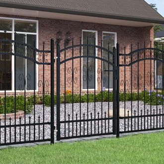 Berkfield Home Fence Gate with Spear Top Black 103x175 cm Powder-coated Steel