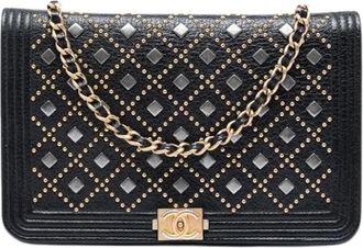 Chanel Pre-owned Vintage Studded Flap Crossbody Bag - Dames - Vintage Schoudertas - Zwart - ONE Size - Leer - Vintage