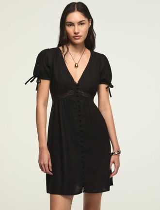 Lucky Brand Womens Short Sleeve Lace Bttn Through Mini Dress