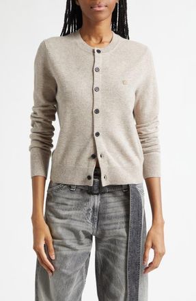 Acne Studios Face Patch Wool & Yak Hair Cardigan in Greige Melange at Nordstrom, Size Xx-Small