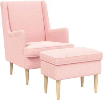 vidaXL Sill&oacute;n Con Pouf 2 Uds. Rosa Boucl&eacute; Vidaxl