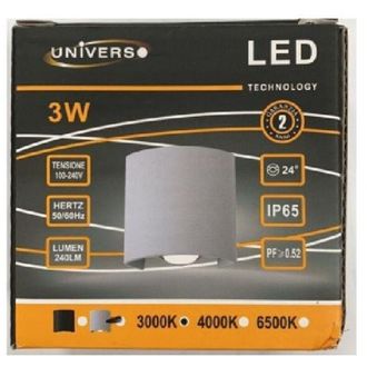 Trade Shop Trade Shop - Applique De Parete Ovale Led Cob External 3w Double Emissione Lampada Ip65 Es48 - Grey