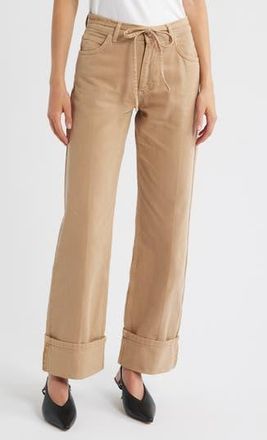 Damson Madder Sylvie Drawstring Cuffed Wide Leg Jeans in Tan at Nordstrom Rack, Size 10 Us / 14 Uk