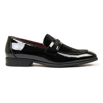 TruClothing Loafers Slip On Velvet Detailed Patent Formal Shoe