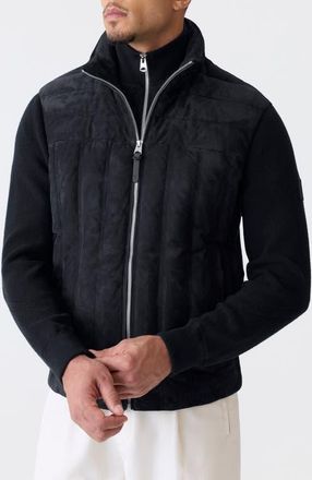 Mackage Landen Suede & Merino Wool Hybrid Down Jacket with Bib in Navy at Nordstrom, Size 40