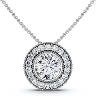 Pompeii3 1Ct Beverly Diamond Halo Bezel Pendant 14k Gold 18 Necklace Lab Grown