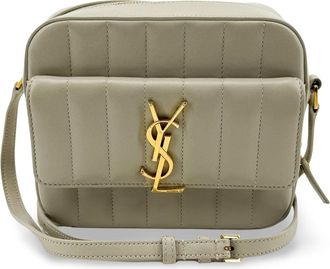 Saint Laurent Vicky Camera Vertical Quilted Leather Gray Leather Handbag (Pre-Owned)
