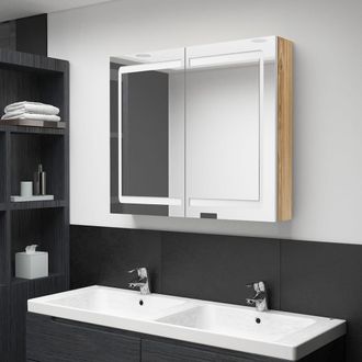 vidaXL Armario De Ba&ntilde;o Con Espejo Led Blanco Y Roble 80x12x68 Cm Vidaxl