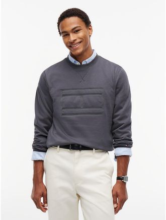 Tommy Hilfiger Mens Embroidered Flag Brushed-Back Sweatshirt - Washed Black - XXXL