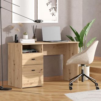 Dmora Escritorio Frutal, 2 Cajones, 2 Estantes, Un Compartimento, 127x51x77h Cm Marr&oacute;n Roble Nudos