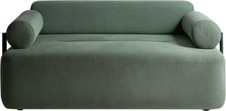 Beliani Sof&aacute; De 2 Plazas Con Reposabrazos Redondos Moderno Tela Repelente Al Agua Elementos Negros Verde Claro Elva