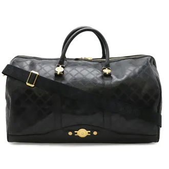 Versace Black Coated Canvas Leather Boston Bag (Pre-Owned)