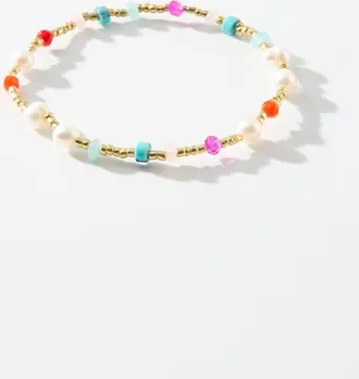 Simons Womens Colourful bead and pearly bead bracelet