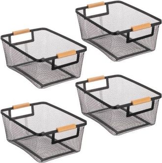 mDesign Metal Wire Pantry Basket with Wood Handles - Set of 4 - Black/Natural at Nordstrom