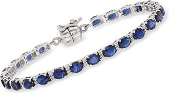 Ross-Simons Sapphire and. White Topaz Tennis Bracelet in Sterling Silver With Magnetic Clasp