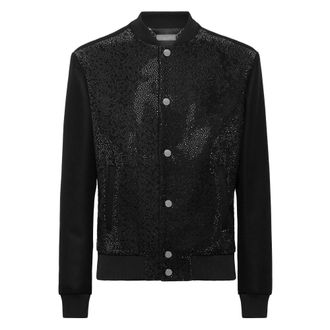 Philipp Plein Wollen Bomberjack met Transparante Strass - Heren - Bomber jackets - Zwart - M - Wol - Jassen