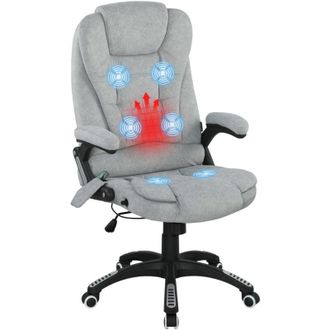 Vinsetto Vinsetto - Silla De Masaje Reclinable Hasta 130&deg; Con 6 Puntos De Masaje Funci&oacute;n De Calefacci&oacute;n Altura Ajustable Y Ruedas 65x71x110-120 Cm Gris