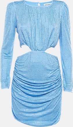 Self Portrait Blue Embellished Jersey Cut Out Mini Dress