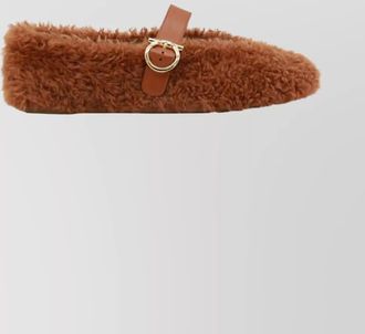 Ferragamo ballerina shoes with buckle and faux fur