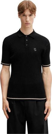 Filling Pieces Fijngebreide Polo - Heren - Polos - Zwart - XL - Katoen - Tops