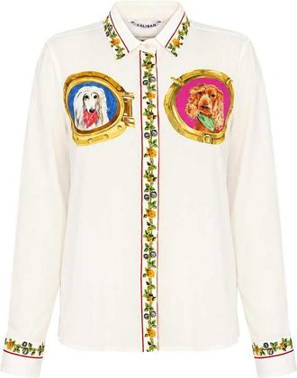 Caliban Silk Shirt with Dog Print