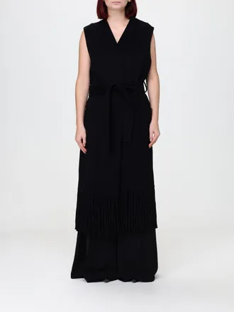 Simona Corsellini Gilet lungo in misto lana con frange e cintura